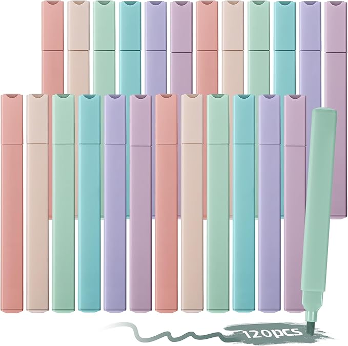 Marspark 120 Pcs Highlighters Bulk Chisel Tip Aesthetic 6 Assorted Colors No Bleed Cute Soft Bohemian Color Marker Pens for Journal Planner Notes School Study Office Supplies (Boho Color)