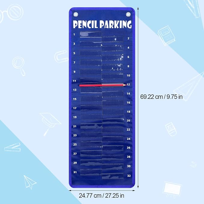 Sabary Pencil Parking Pocket for Classroom,Hanging Pencil Holder Wall Organization Numbered pencils Dispenser with Magnetic Strip Grommets for Back to School Student Essentials(Simple)