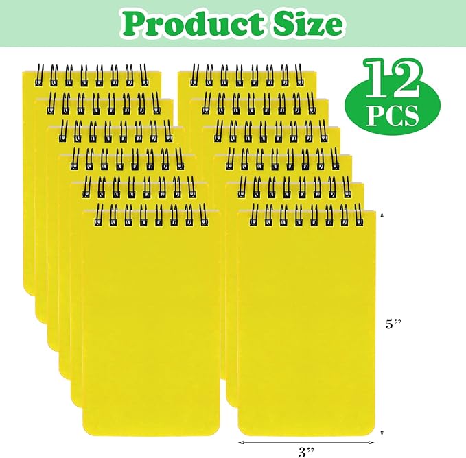 12 Pack mini Spiral Steno Pads,3x5 Inch Small Notepads, Small Pocket Notebooks, College Ruled Lined Note Pads For Kids Adults Outdoor,Home,School,Office,75 Sheets/150 Pages (Yellow)