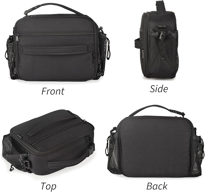 Cerbonny Kids Lunch Box, Insulated Lunch Bag for Girls and Boys, Durable Polyester with PEVA Lining, Adjustable Shoulder Strap, 10.8"L x 4"W x 8.8"H, 5 Pockets