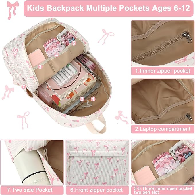 BTOOP School Backpack for Teens Large Corduroy Bookbag Lightweight 15.6 inch Laptop Bag for Girls Women Casual High School College