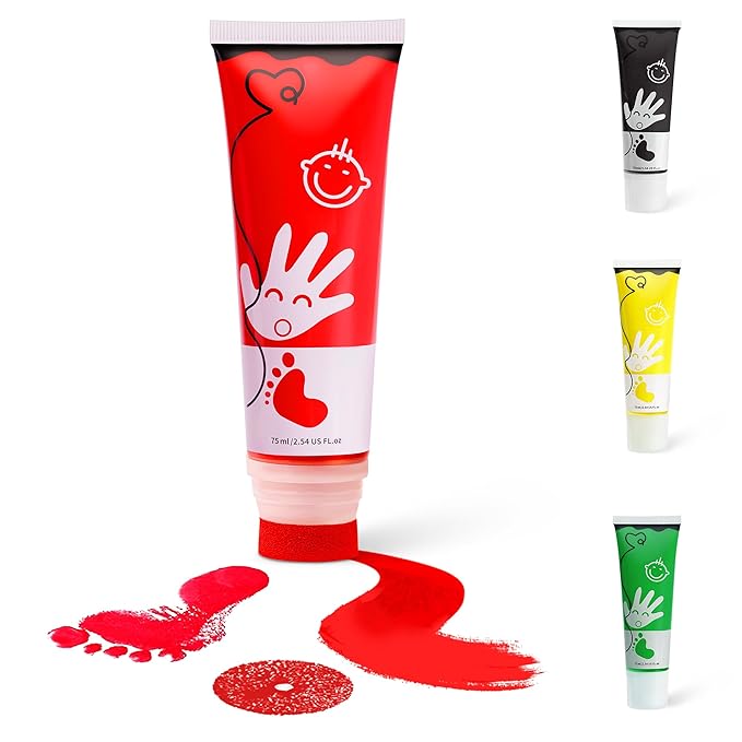 Baby Hand and Footprint Paint with Sponge Head, 2.54 fl oz, Non-Toxic & Acid-Free, Washable Baby Safe Paint for Newborn Keepsakes, Dog Nose & Paw Prints, Ideal New Mom Gift - Red