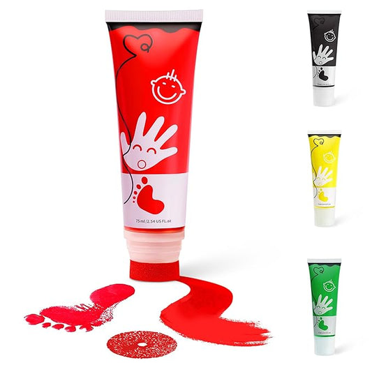 Baby Hand and Footprint Paint with Sponge Head, 2.54 fl oz, Non-Toxic & Acid-Free, Washable Baby Safe Paint for Newborn Keepsakes, Dog Nose & Paw Prints, Ideal New Mom Gift - Red