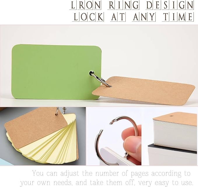 8 PackColored Blank Flash Card,400PCS Index Cards with Binding Rings,8 Color Note Card with Study Cards,250gsm Index Notecards,Note Cards,Colored flashcards(3x5in,50 Sheets per Set)