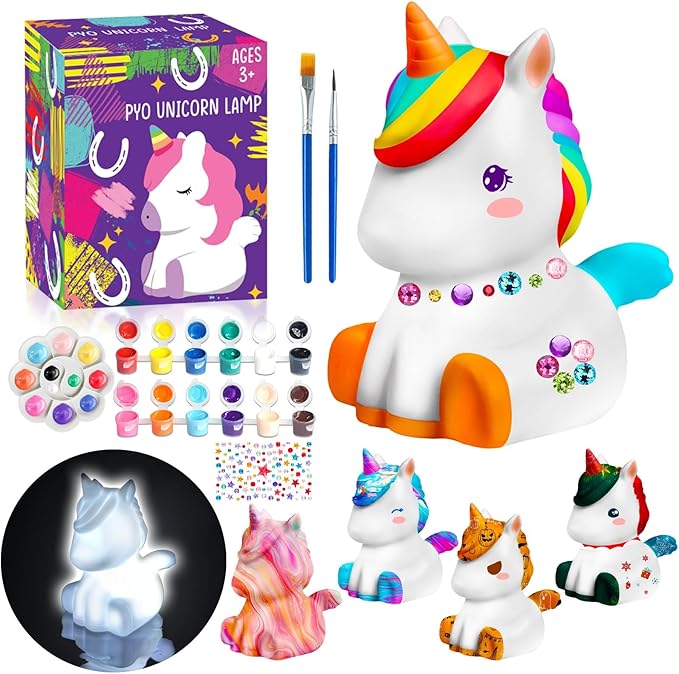 FUNZBO Paint Your Own Unicorn Lamp Kit - Arts and Crafts Supplies Painting Kits for Kids Teens, DIY Night Light Unicorn Toy for Toddlers Girl Boy Age 3 4 5 6 7 8 9 10 11 12 13 Christmas Birthday Gifts