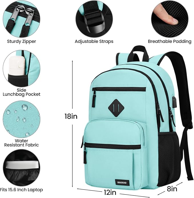 BIKROD Backpack for Girls Women, School Backpack for Teen Boys, Lightweight Casual High School Bookbag, Daily-use Travel Laptop Backpack Fits 15.6 Inch Notebook