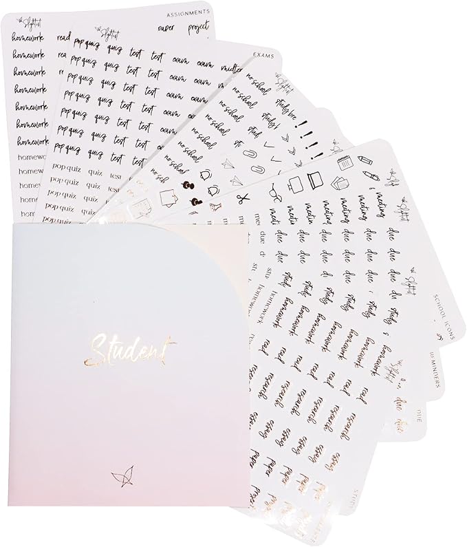 Student Planner Stickers - Clear Brown Foil - School - Study - Icons - Tests - Homework - Over 600 Stickers - Folder Included - Minimal - Melted Chocolate