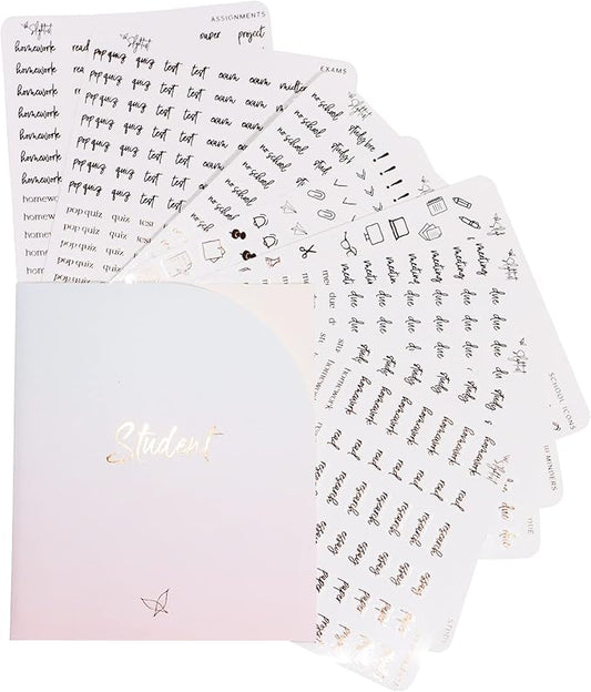 Student Planner Stickers - Clear Brown Foil - School - Study - Icons - Tests - Homework - Over 600 Stickers - Folder Included - Minimal - Melted Chocolate