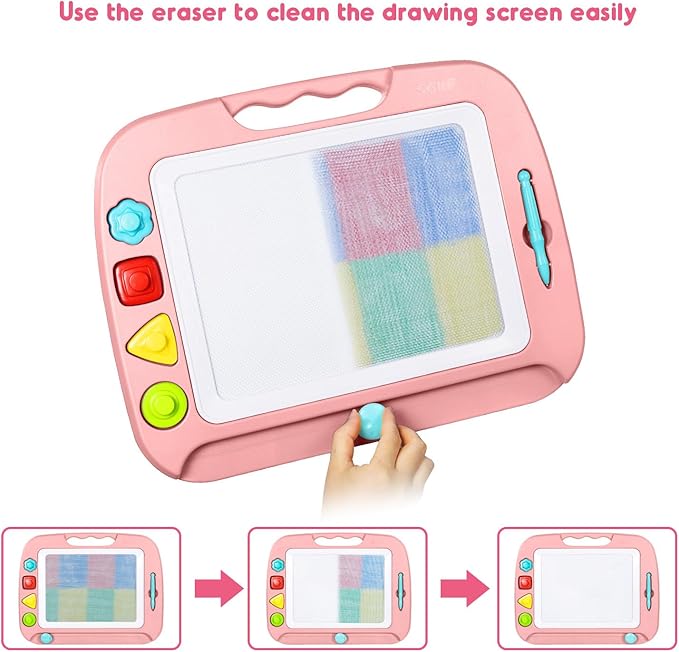 SGILE Toddler Toys for Kids, Large Magnetic Drawing Board for Birthday Gift, Toys for 1 2 3 4 Year Old Girls Boys, Etch & Sketch Pad with 4 Stamps, Learning and Educational, 16 ×13 in, Light Pink