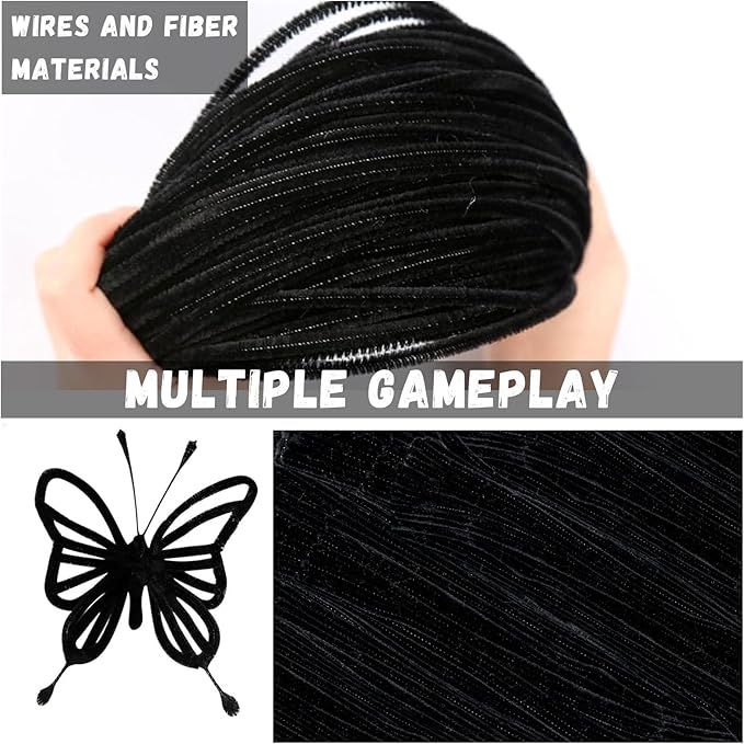Black Pipe Cleaners for Crafts,200PCS Chenille Stems,Craft Supplies,Halloween Crafts for Kids,DIY Decor Ccrafts for Adults,Kids Games Toys for Ages 8-13,Christmas Birthday Gift,Craft Sticks
