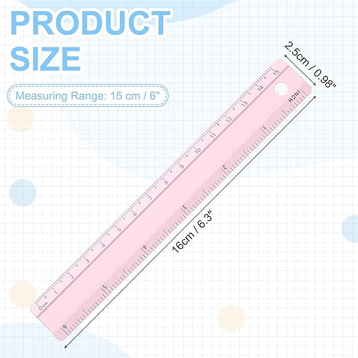 PATIKIL Metal Ruler 6 Inch/15cm, 1 Pcs Aluminum Straight Edge Ruler, Dual Scale Measuring Tool with Inch/Centimeter Scales & Hole for Math Office Drawing Engineering Home, Pink
