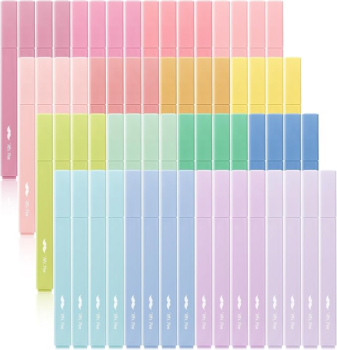 Mr. Pen- Aesthetic Highlighters No Bleed Bulk, 64 Pack, Pastel Color, Chisel Tip, Cute Highlighters Assorted Colors for Journaling, Highlighting, Underlining, Fast Dry, Back to School Supplies