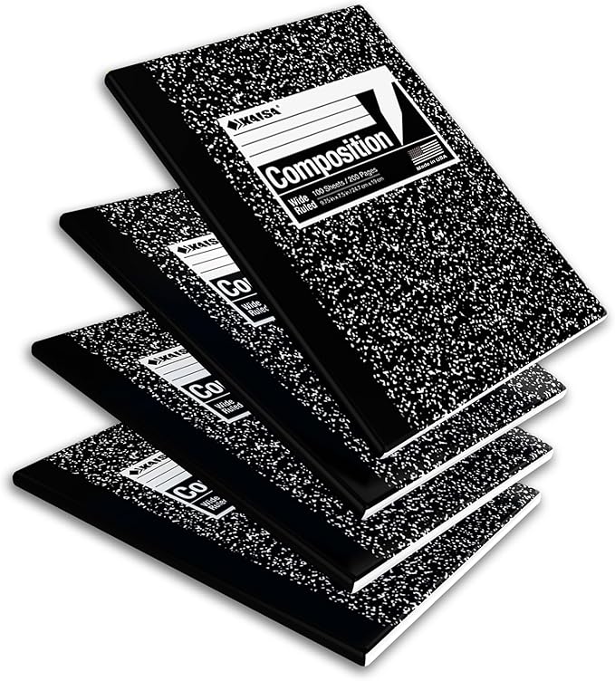 KAISA Classic Marble Composition Notebook, Wide Ruled Paper, Hard Cover 100 Sheets Notebooks, 9.75 x 7.5 Inches, 4 Pads