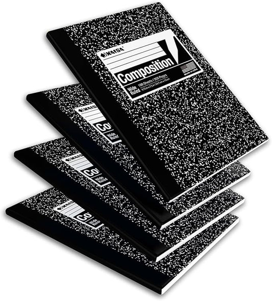 KAISA Classic Marble Composition Notebook, Wide Ruled Paper, Hard Cover 100 Sheets Notebooks, 9.75 x 7.5 Inches, 4 Pads