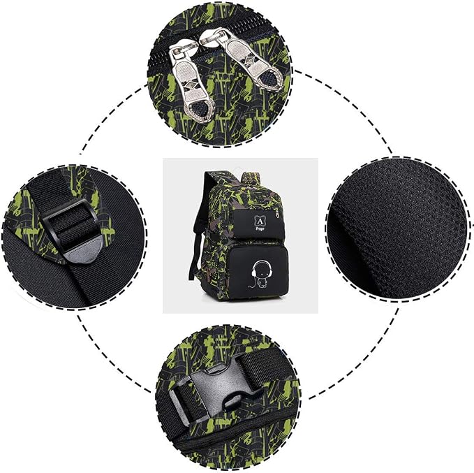 Asge boys backpack for kids camo bookbag for middle school bags travel back pack (Green)