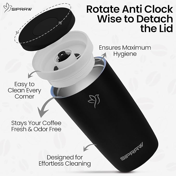 12oz Travel Coffee Mug Tumbler Insulated Stainless Steel Coffee Cup with Leakproof Lid for Hot and Cold Drinks BPA Free Reusable Mug Dishwasher Safe Cup Holder Friendly, Black