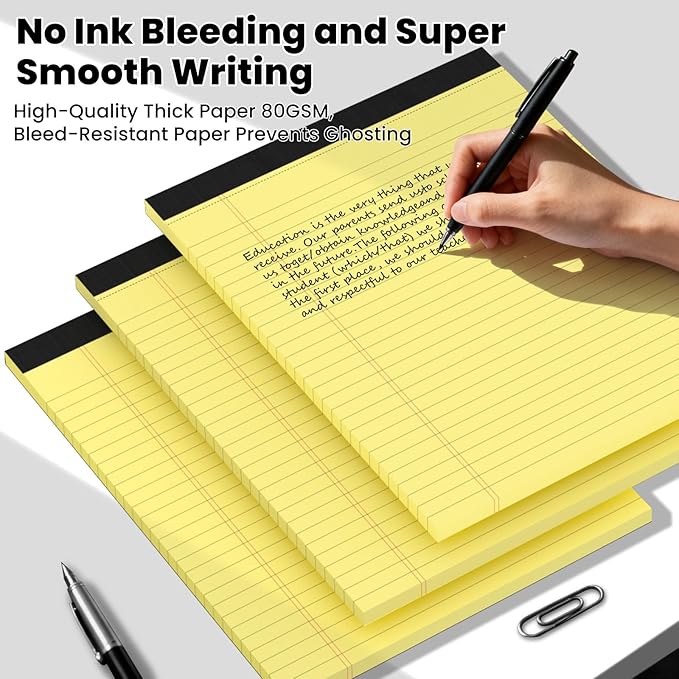 3pcs Legal Pads 8.5 x 11,Notepads 8.5 x 11 Inch, 30 Sheets/Pack, Yellow Note Pads Clear Print Writing Pads of Paper, Perforate Wide Ruled Lined with Sturdy Back for Office, Business & School Supplies