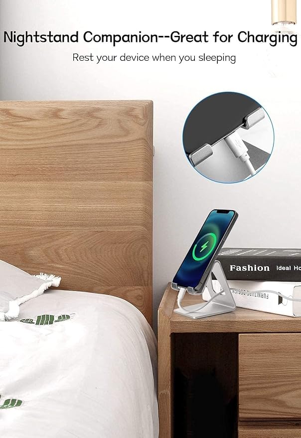 Aoviho Cell Phone Stand for Desk, Desktop Phone Holder, Aluminum Mobile Phone Stand for iPhone 15 14 13 12 pro Mini 11 X Xr Xs max 8 7 6 6s Plus Samsung Galaxy S21 Ultra All Smart Phones,Silver