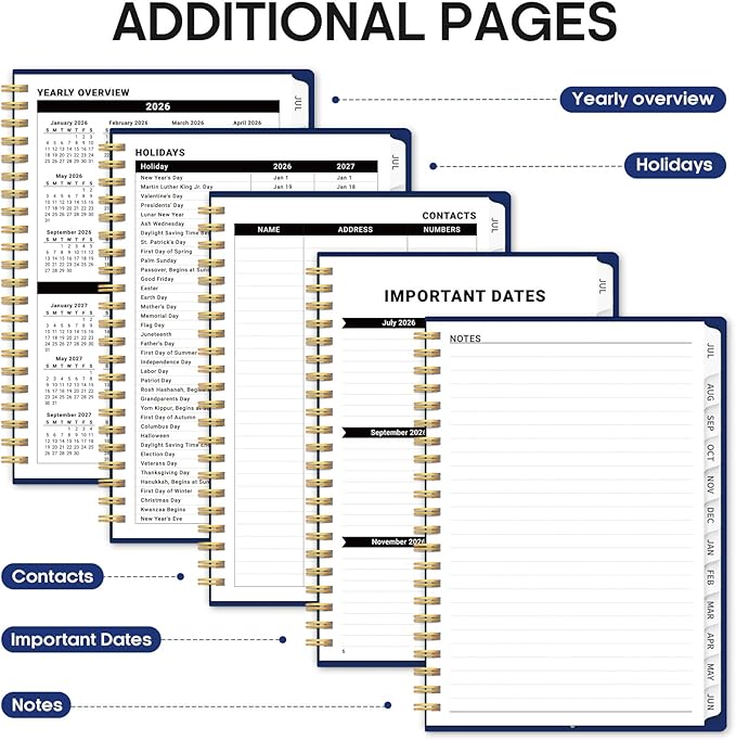 Planner 2026-2027, Academic Year Monthly and Weekly Calendar Planner, Jul 2026 - Jun 2027, Hardcover Teacher Student Planning Agenda book with Tabs, Perfect for School Office Supplies, 8.5" x 11" - Lavish Bloom
