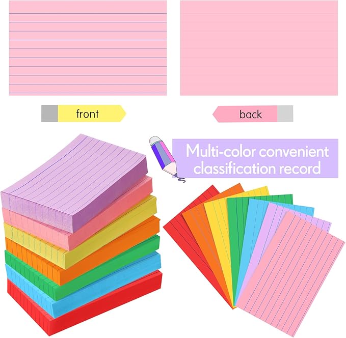 Fainne 2100 Pcs Colored Index Cards Bulk Neon Ruled Note Cards with Lines for Studying Rainbow Pad Index Notecards for Studying School Supply College Office(3 x 5 Inch,Bright Color)
