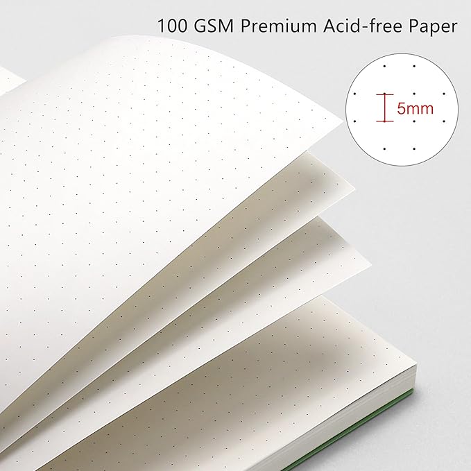 RETTACY Dotted Journal Notebook, 300 Pages, B5 Medium Size (7.4'' × 10''), 100 GSM Thick Paper, Flexible Plastic Cover, Spiral-bound, for Journaling, Planning, Tracking (Black)