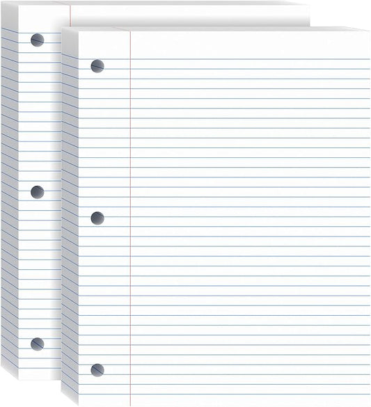 Loose Leaf Paper, 8x10.5 College Ruled, Notebook Paper for 3 Ring Binders, White Binder Notebook, 3 Hole Punch Paper, 100 Sheets/pack, 2 Pack