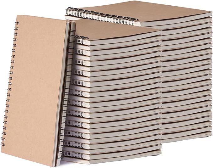 48 Pack A5 Spiral Notebook College Ruled Spiral Notebook Bulk Inches Hardcover Kraft Notebooks Lined Travel Writing Notebooks Journal Notepad for Office School Supplies, 100 Pages, 8.3 x 5.5 Inches