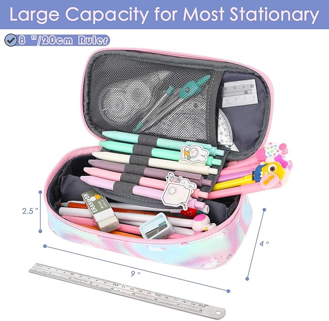 FlowFly Large Capacity Pencil Case for Kids, Boys & Girls – Zippered Multi-Functional Pen Pouch, Soft & Portable Pencil Bag for School, Teens, Students, Glitter#Unicorn