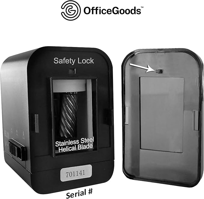 OfficeGoods Electric Pencil Sharpener - Battery or Cord Powered Portable Sharpener - Perfectly Sharpens Colored Pencils, Drafting Pencils for Kids, Adults, Office, School and Home - Black