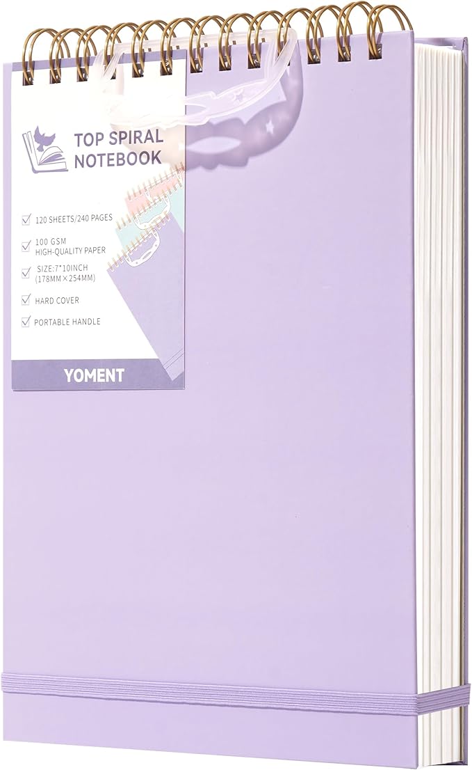 Yoment Top Spiral Notebook, Hardcover Steno Pads, 240 Pages Top Bound Spiral Notebooks, 7"x10" College Ruled Spiral Notepad Left-Handed Notebooks for Work School Office Business,Purple