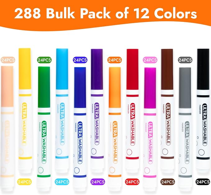 Madisi Ultra Washable Markers Bulk for Kids, 288 Pack, 12 Colors