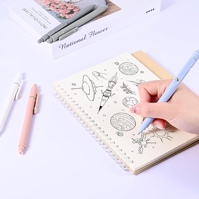 Gel Pens, 6 Pack 0.5mm Fine Point Pen Black Ink with 6 Refills, Quick Dry & No Smear, Smooth Writing Pens for Journaling, Back to School Supplies Office Desk Accessories Gifts for Nurse Women