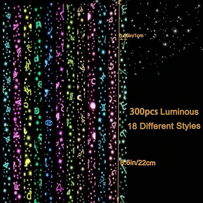 300 Sheets Luminous Origami Star Paper Strips 18 Different Styles Glow in the Dark Lucky Paper Stars Strips for DIY Handmade Crafts