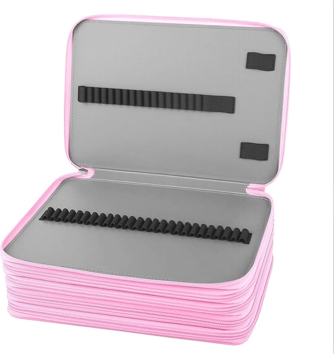 Vomgomfom 252 Slots Pencil Bag, 5-Layer Zipper Art Supply Organizer, PU Leather Portable Colored Pencil Case with Handle for 252 Watercolor Pens, Gel Pens (Pink Rose)