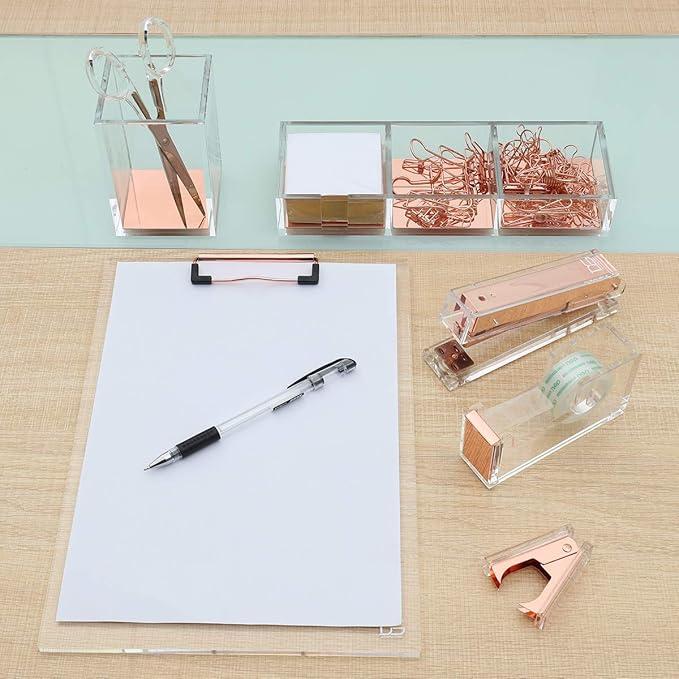 Rose Gold Notes Holder with Cube Memo Pad 320 Sheets, Acrylic 3 in 1 Drawer Organizer by DS DRAYMOND STORY - Desktop Stationery Series (Thank You Gifts for Boss)