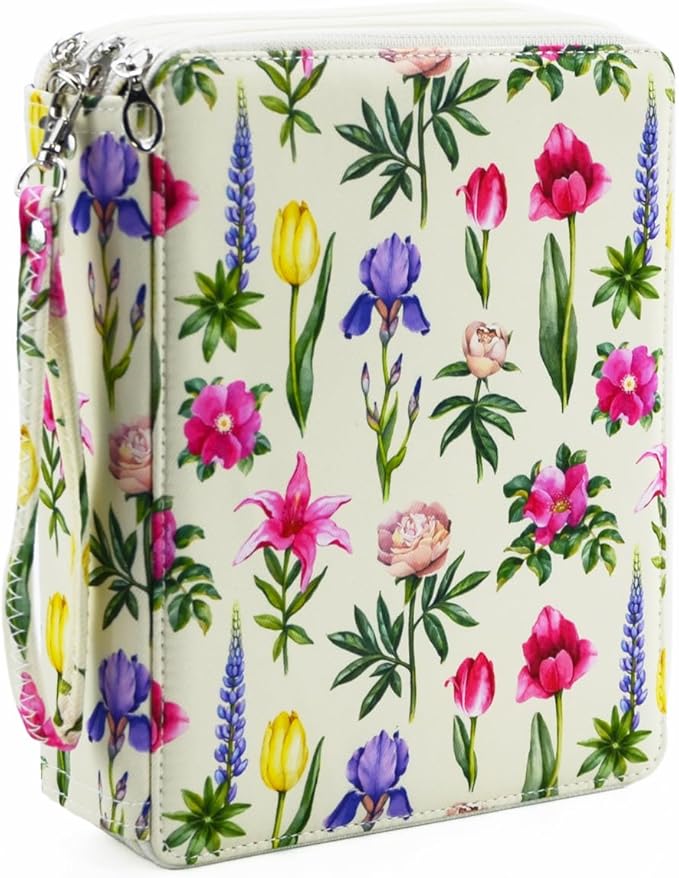 YOUNGCOL 120 Slots Colored Pencil Case Color Pencil Organizer Storage Large Capacity Pencil Case (Faint Yellow + Flower)