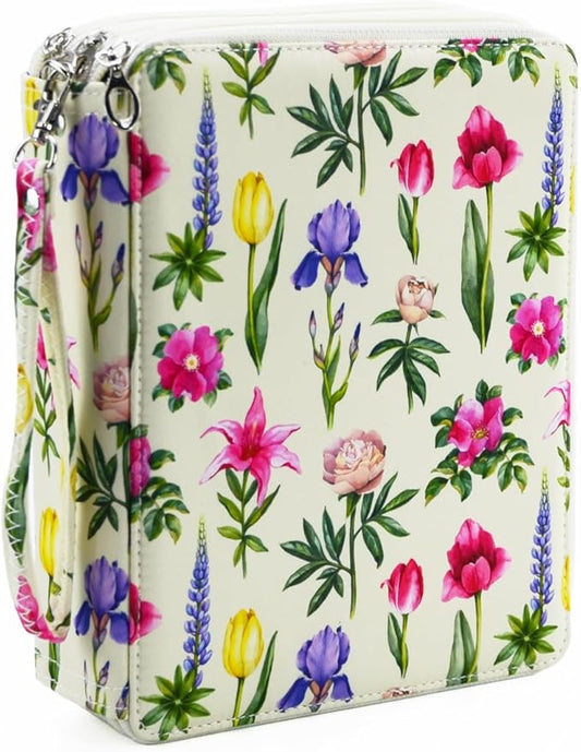 YOUNGCOL 120 Slots Colored Pencil Case Color Pencil Organizer Storage Large Capacity Pencil Case (Faint Yellow + Flower)