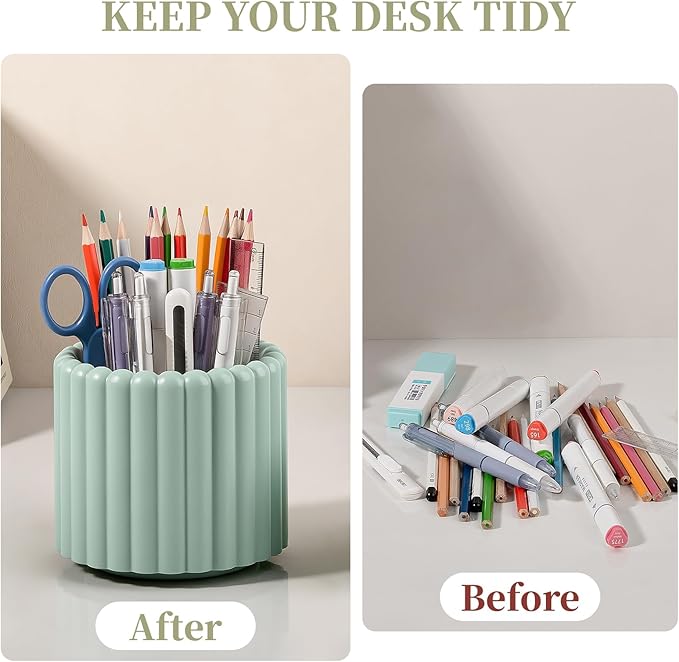 Anyoifax 360° Rotating Pen Holder 8 Slots Desk Organizer with Drawer Removable Pencil Cup Plastic Art Supplies and Accessories Desktop Storage Box Caddy for Office, School, Home (Pink)