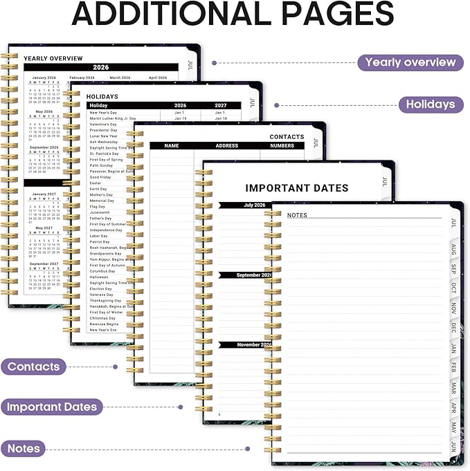 Planner 2026-2027, Academic Monthly and Weekly Calendar Planner for Women, July 2026 - June 2027, Hardcover Pretty Agenda Planner Book with Tabs, Spiral Daily Organizer for School Office Home Supplies, 8.5" x 11" - Enchanted Fungi