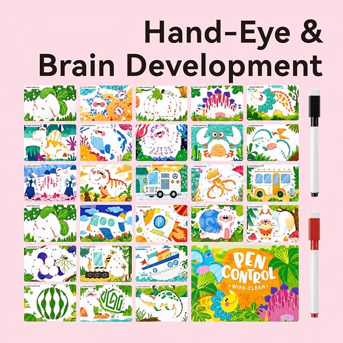Reusable Dinosaur Coloring Book for Kids - 30 Pages Magic Water Drawing Book, erasable Activity Pad with Markers, Travel Toys for Airplane Road Trip Games, Preschool Learning Gifts