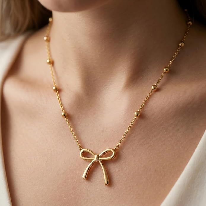 Gold Bow Necklace with Card, Graduation/16th/Back to Shool Gifts for Girl - You Are Enough and Loved