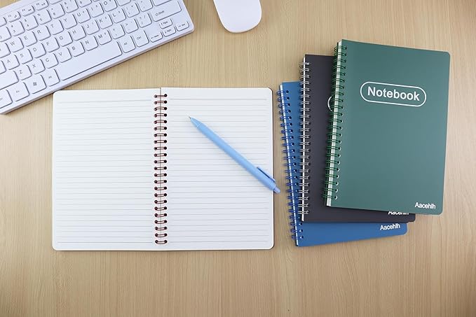Spiral Notebook Set of 4, A5 College Ruled Lined Journal/Notebook,5.7'' x 8.3'',80 Sheets Per Notebook,Writing Journals for Work, Office & School Supplies. (Blue,Brown,Green,Wine red)