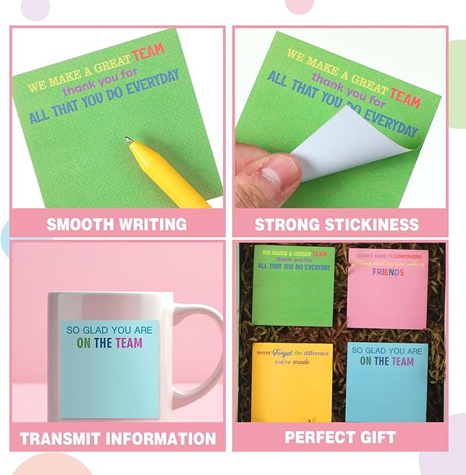 Yinder 24 Pcs Inspirational Sticky Notes Cute Motivational Sticky Notes Pad End of Year Employee Appreciation Gifts Bulk for Teacher Nurse Coworkers Office Supplies 3 x 3'' (Thank You,Bright)