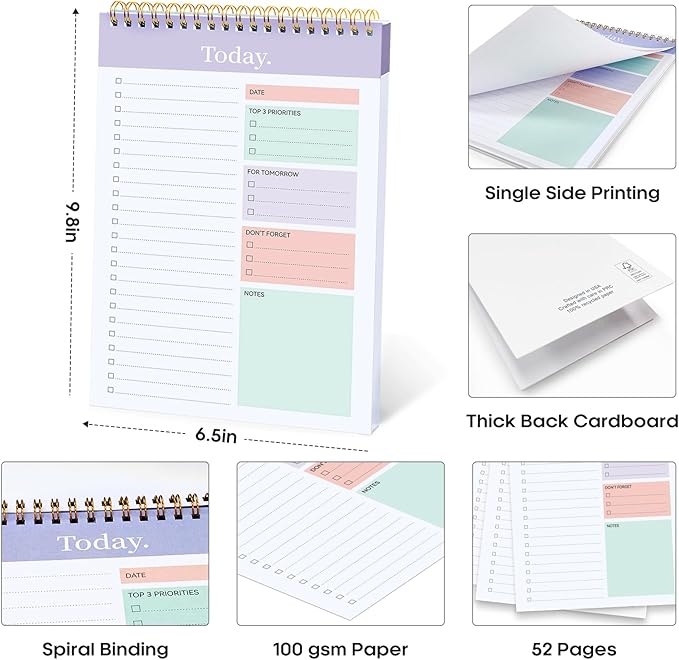 Taja 6 Pack of To Do List Notepad - To Do List Notebook for Work with 52 Sheets, 9.8" x 6.5", Undated Daily Planner Perfect for Daily Tasks and Goal Setting, Notepad Suitable for Office, Home & School - Violet Dream