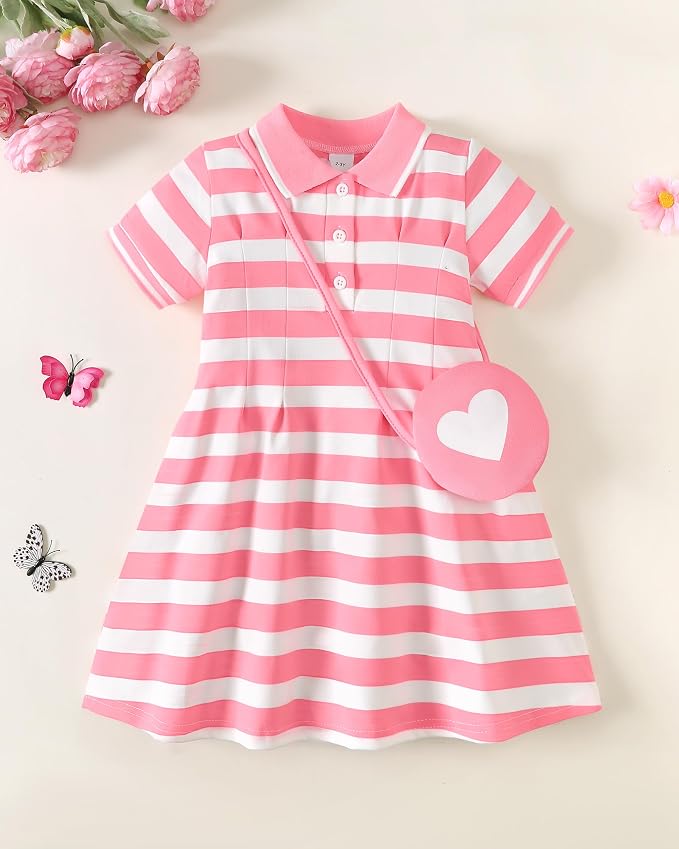 Renotemy Infant Baby Girl Dress Toddler Girls Summer Clothes School Outfits Cotton Short Sleeve Polo Dresses with Bag 12M-5T