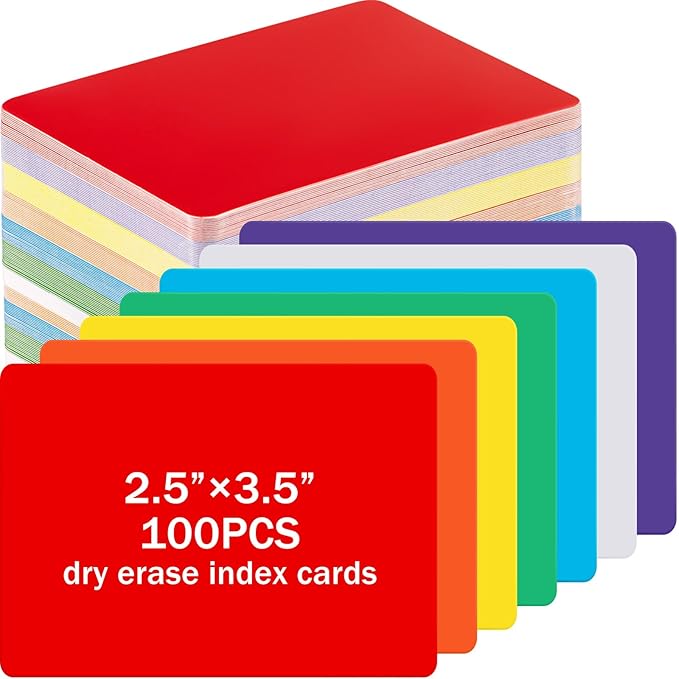 Harloon 100 Pcs Dry Erase Index Cards 2.5 x 3.5 Inch Laminated Reusable Dry Erase Note Cards Sheets for Office Home Housework to Do List (Colorful)