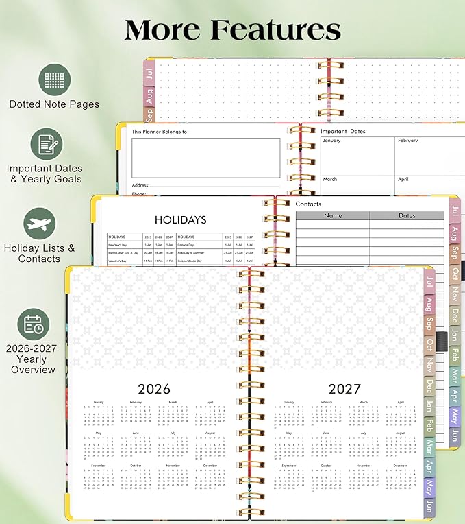 Academic Planner 2026-2027, Hardcover Weekly and Monthly Calendar Planner from July 2026 - June 2027, Daily Agenda Planners with Tabs, College School Organizer for Student Teacher, A5 (6.1" x 8.2"), Blooming Wildly
