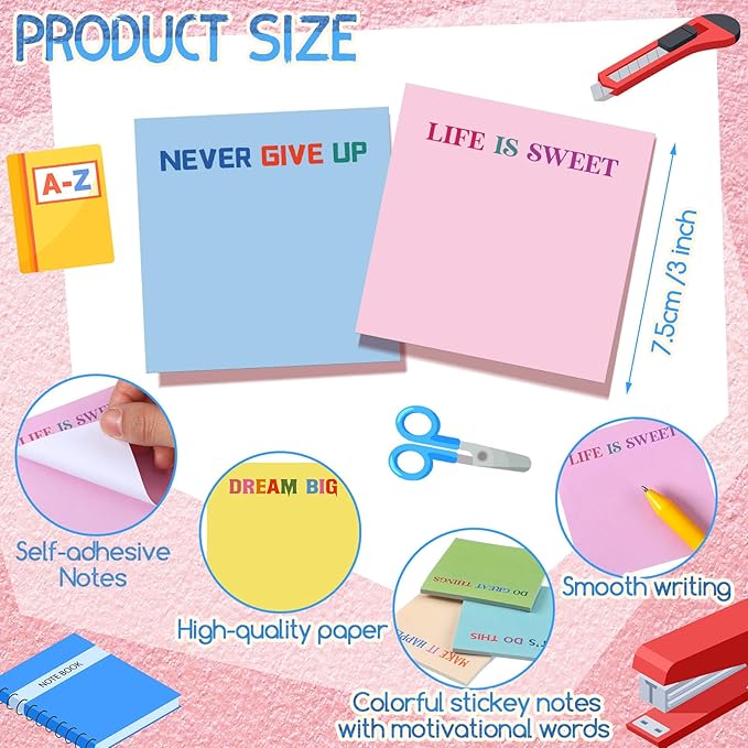 Yinder 24 Pcs Inspirational Sticky Notes Cute Motivational Sticky Notes Pad End of Year Employee Appreciation Gifts Bulk for Teacher Nurse Coworkers Office Supplies 3 x 3'' (Motivational,Gentle Color)