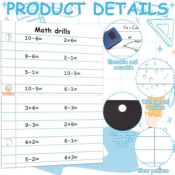 2 Sheets Magnetic Notebook Paper Total Area 23.6" x 17.3" Dry Erase Magnetic Lined Paper for Classroom Whiteboard Giant Reusable Handwriting Notebook Poster for School Office Teacher Teaching Supplies