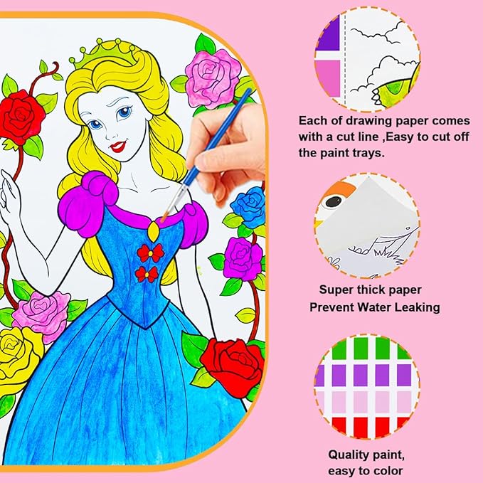 YXOTJHS Watercolor Coloring Book, Paint with Water Books for Kids - Mess Free Coloring for Toddlers, Magic Paint Set - Arts and Crafts for Girls Ages 4-8 - Travel, Stocking Stuffers
